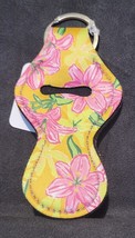 &quot;Pink Lillies&quot; on Yellow Background - Neoprene Chapstick Holder Keychain... - £3.93 GBP