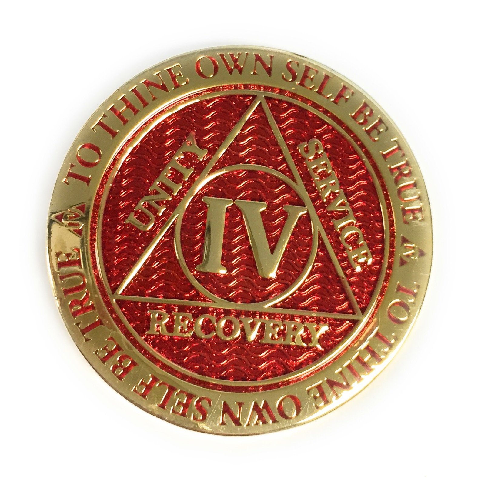 Recoverychip 4 Year AA Medallion Reflex Red Gold Plated Chip