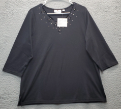 Quacker Factory Shirt Top Women&#39;s Large Black Paillette Trim 3/4 Sleeve ... - $18.49