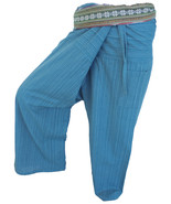 FIS20 Turquoise- Yoga Sport Wrap Trousers Fisherman Thailand Cotton pant... - $19.99