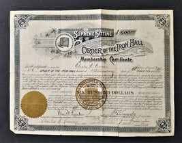 1889 antique MASONIC CERT williamsburg ma COWEN supreme sitting order iron hall - £71.18 GBP