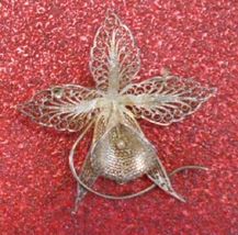 Vintage Small Orchid Filigree Pin, 900 Silver Jewelry Handmade Indonesia... - £22.76 GBP