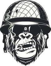 For EW Designs Cool Black and White Gorilla Monkey Soldier  Vinyl Decal Bumper S - £34.61 GBP