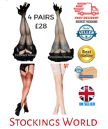 Fully Fashioned Stockings NYLONS Seamed Cuban Heel KEY HOLE WELT 4 pairs M/L New - $37.45