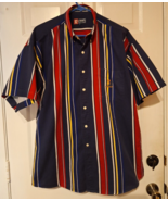 Vintage 90s Chaps Ralph Lauren Colorblock SS Shirt Button Down Stripe Sz L - £15.26 GBP