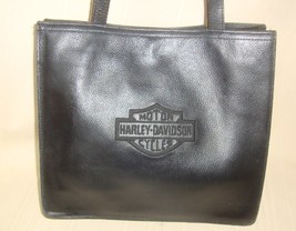 HARLEY DAVIDSON Black Leather Embroidered Logo Shoulder Bag Tote - $49.49