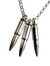 Bullet Pendant 3 Three Bullet Necklace Ammo Silver Tone 18 inch Chain Jewellery - £9.13 GBP