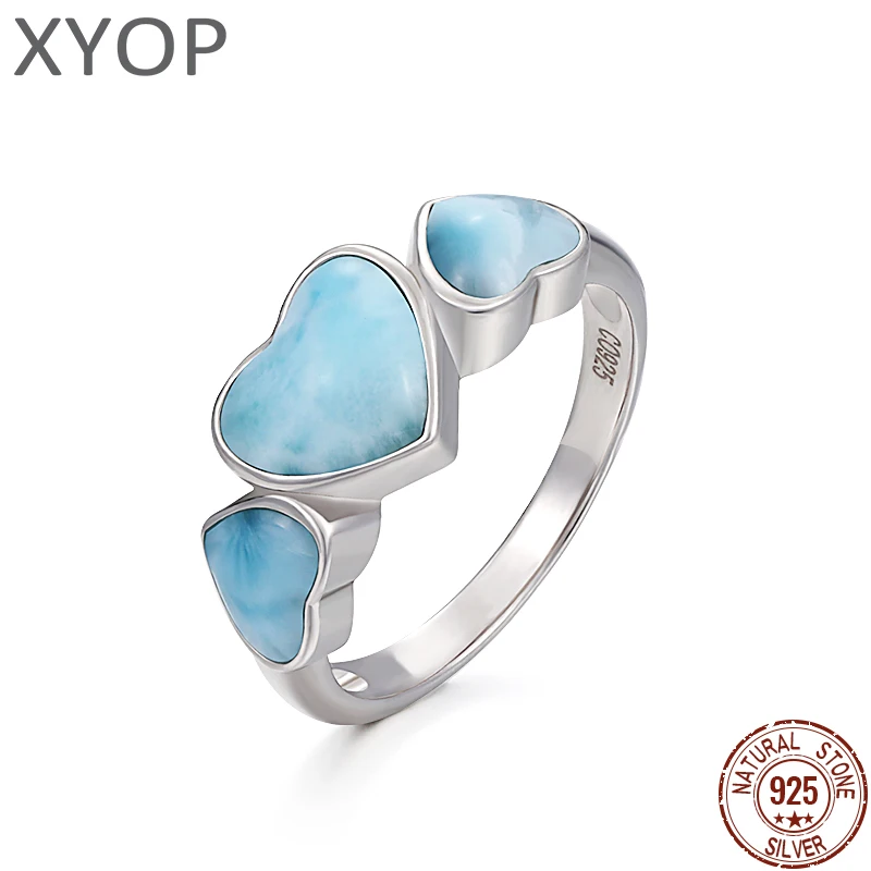 Court Style 925  Silver  Gemstones Larimar Ring for Women Geometry Design Classi - $57.09