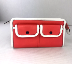 New Coach Zippy Wallet Legacy Glove Leather Bright Coral Snow White 4888... - $62.36