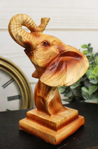 Small Safari Wildlife Elephant Bust With Trunk Up Faux Wood Carving Figu... - £11.73 GBP