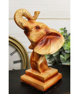 Small Safari Wildlife Elephant Bust With Trunk Up Faux Wood Carving Figu... - $20.49 CAD