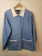 VTG Denim &amp; Co Shirt Medium blue denim Button Up eestern Coat polyester ... - £17.91 GBP