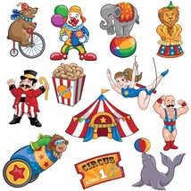 12-Piece Circus Theme Carnival Cutouts Birthday Party Colorful Print Decoration - £15.97 GBP