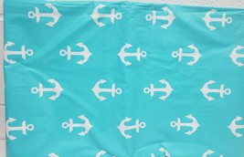 Flannel Back Vinyl Tablecloth 52&quot;x70&quot; Oblong, NAUTICAL,WHITE ANCHORS ON ... - £12.41 GBP