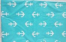 Flannel Back Vinyl Tablecloth 52&quot;x70&quot; Oblong, NAUTICAL,WHITE ANCHORS ON ... - £12.54 GBP