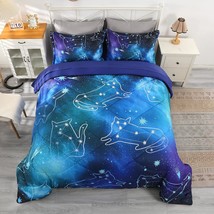 Galaxy Constellation Bedding Set Blue Full, Cat Bedding Set 5 Piece With... - $70.29