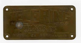 TELERING Brass Plate by Telkor Inc Elyria Ohio Pat 1646662 Oct 25, 27 - $193.54