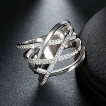 Sim Diamond Women Criss Cross Engagement Wedding Band Ring 14k White Gold Over - £81.34 GBP