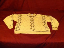 Christopher &amp; Banks Hand Embroidered Yellow Black Knitted Cold Weather Sweater M - £15.11 GBP