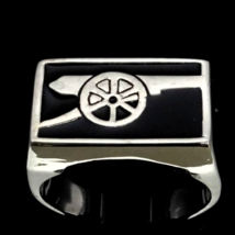 Sterling silver Medieval Army ring Cannon Artillery weapon with Black enamel hig - £71.11 GBP