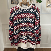 Vintage 80s 90s Jos A Bank Bold Fair Isle Cotton Sweater XL - $27.36