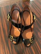  Giuseppe Zanotti Peep Toe Black Stiletto Heel Patent Leather Shoes Sz 6.5 - £125.82 GBP