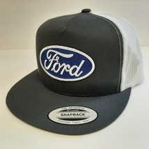 Ford Oval Flat Brim Cap Embroidered Blue Patch Mesh Snapback Gray Mullet... - £22.69 GBP