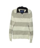 American Eagle Mens Large Sweater Gray White Stripes 1/4 Zip Long Sleeve - $19.16 CAD