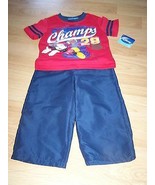 Size 24 Months Disney Outfit Navy Pants &amp; Red Mickey Mouse Football Shir... - £12.65 GBP