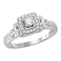 10k White Gold Round Diamond Round Halo Bridal Wedding Engagement Ring 1/3 Ctw - £582.05 GBP