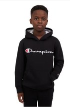 Champion Boys Girls Hoodie Black Kangaroo Pocket Midweight Drop Shoulder... - $45.19 CAD