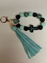 wristlet keychains for women - Turquoise Green With Leather Tassel - £11.90 GBP