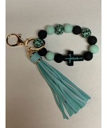 wristlet keychains for women - Turquoise Green With Leather Tassel - £11.89 GBP