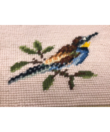 Antique Needlepoint Finished Bird Blue Yellow Brown Frameable Art Tanage... - €34,00 EUR