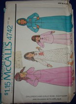 McCalls Childrens & Girls Robe Nightgown Pajamas Size10 #M4742 Missing #2 Pocket - $3.99