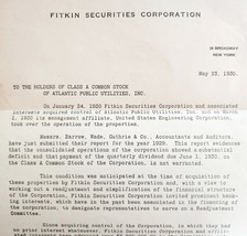 1930 Fitkin Securities Corp Atlantic Public Utilities Signed Ephemera E84 - $24.99