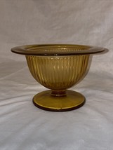 6” Vintage Hazel Atlas Footed Bowl Rolled Rim Optic Rib Yellow Amber Gold - £23.12 GBP