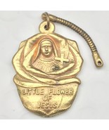 Little Flower Of Jesus Vintage Saint Therese Protect Us Fob Charm Gold Tone - £9.50 GBP