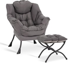 Dark Grey Lita Modern Lazy Chair With Ottoman, Accent Contemporary Lounge Chair - £195.08 GBP