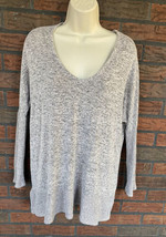 Oversize Gray V-Neck Small Stretch Long Sleeve Pullover Sweatshirt Ribbe... - £1.52 GBP