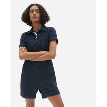 Everlane The Cotton Weave Romper Short Sleeve Pockets Navy Blue Size 00 - £37.86 GBP