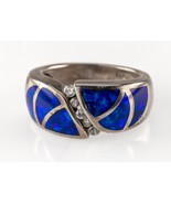 Sterling Silver Blue Opal Band Ring with CZ Accents Size 6 - $3,424.42 MXN