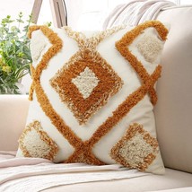 The Merrycolor Boho Throw Pillow Covers 18X18 Orange Woven Tufted Decorative - £30.45 GBP