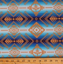 Cotton Southwestern Stripes Diamonds Aztec Blue Fabric Print by Yard D462.70 - £9.35 GBP