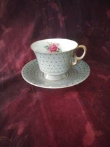 Vintage Royal Sealy Teacup And Saucer Gray And Starlike Pattern With Gold - £20.88 GBP