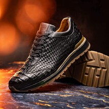 calfskin and genuine caiman crocodile fashion sneaker Roma Black image 10