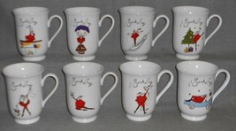 Set (8) Vintage Pottery Barn - Santa Baby Pattern 11 Oz Handled Mugs Japan - £79.37 GBP