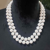 Womens Fashion White Double Strand Round Beaded Necklace with Lobster Clasp - £22.57 GBP