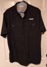 Columbia PFG Mens Medium Black SS Vented Fishing Shirt Omni Shade 2 Pockets - £13.81 GBP