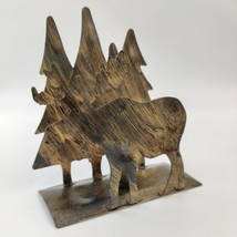 Vintage Moose In Trees Forest Rustic Metal Candlestick Holder - £15.66 GBP